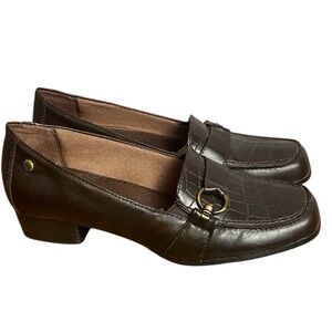 Life stride Classic Brown Faux Croc Leather Slip On Comfort Loafers Sz 7